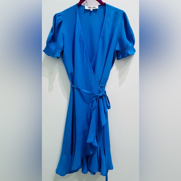 Diane Von Furstenberg Vibrant Blue Mini Wrap Dress Ruffles - Picture 1 of 5